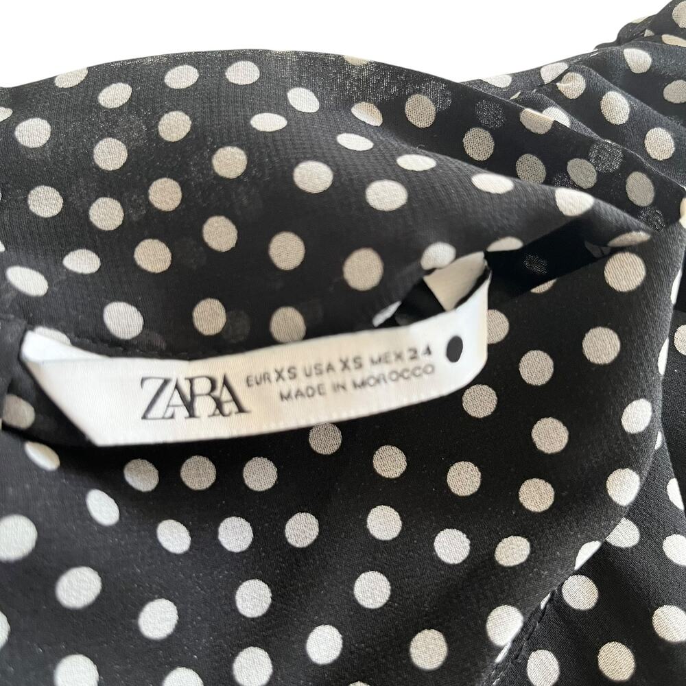 ZARA Black White Polka Dot Mock Neck Belted Midi Dress Long Sleeve - Picture 8 of 10